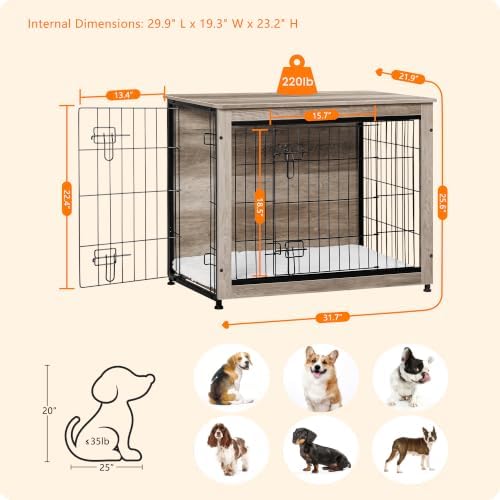 DWANTON 32.5" Dog Crate Furniture with Cushion, Wooden Kennel Table Indoor - Image 5