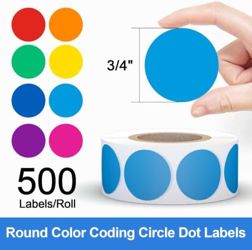 3/4" Round Color Coding Circle Dot Sticker Labels, 8 Colors - Image 3
