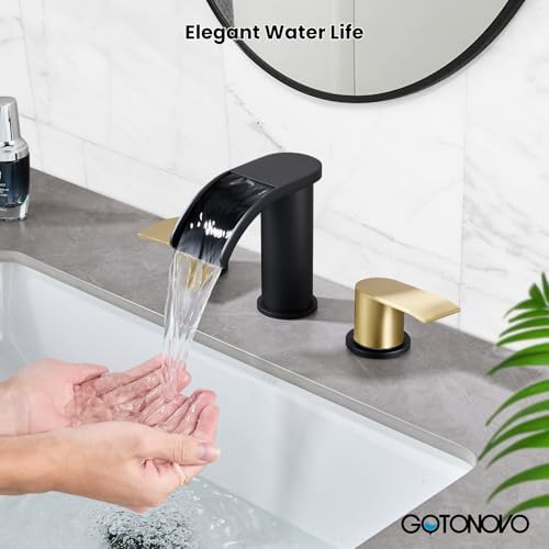 gotonovo Waterfall Bathroom Faucet 3 Hole Round Body,Matte Black&Gold - Image 2