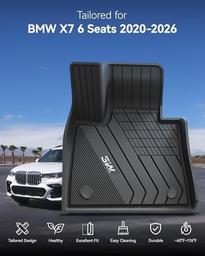 3W Floor Mats for BMW X7 6 Seats 2019-2025 2026, TPE All Weather Black - Image 3