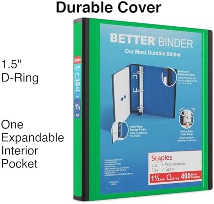 Staples Better 1.5-Inch 3-Ring Binder, Green, Heavy-Duty - Image 2