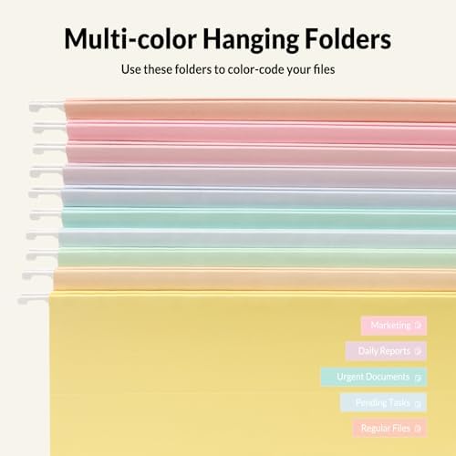 SUNEE Hanging File Folders, 100 Pack Letter Size Hanging File Folders with 1/5-cut Tabs, Stay Organized for Your Home and Office Bulk File, Documents and Paper, 10 Macaron Colors - Image 5