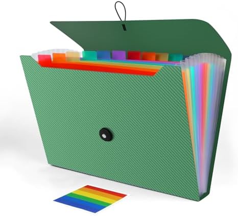 Expanding File Folder, Accordion File Organizer for Sorting Documents and Papers, 13 Pockets File Storage Organizer for Home, Travel and Office Use, Hospital Bag Essentials (Green) by Weovepaw