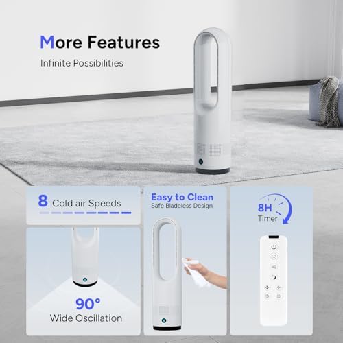 Bladeless Fan,22Inch Cooling Tower Fan 80° Oscillating with Remote, 9H Timer, 8 Speeds, Portable Quiet Cooling Fan for Indoor, Bedroom, Home Office Room - Image 6