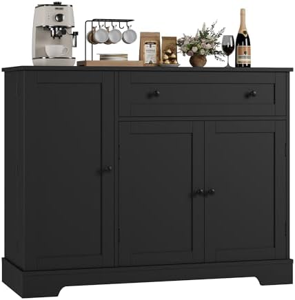 HOSTACK 41" W Kitchen Sideboard Buffet Cabinet, Small Coffee Bar, Black - Image 7