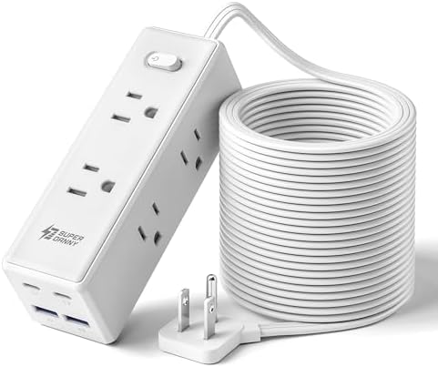 SUPERDANNY 20Ft Extension Cord with Multiple Outlets, Flat Plug Power Strip by SUPERDANNY