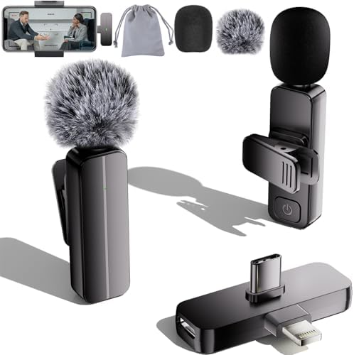 Bulatry 2-Pack Wireless Mini Lavalier Microphone for iPhone,Android Phone - 65ft Cordless Clip on Mics with Noise Reduction 6H Working Time for Video Recording by Bulatry2-personsoundpickup