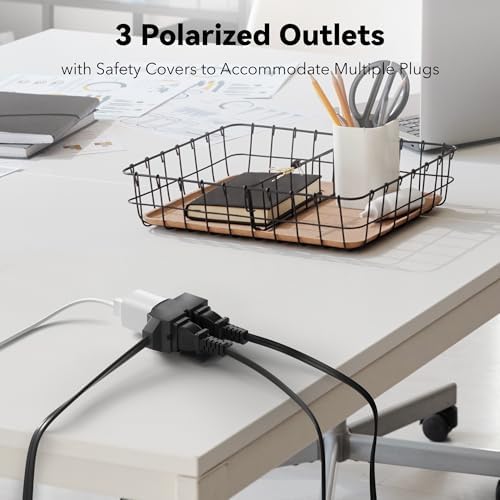 BN-LINK 6ft Indoor Extension Cord, 2 Pack, 3-Outlet Polarized Flat Cable, Household Power Cord for Home, Office, and Holiday Decorations, Black - Image 6