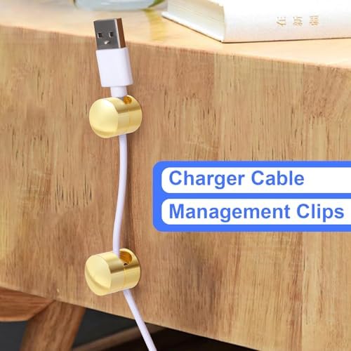 SmallCat 10 Sets Charger Holders for Cords, Gold Color Adjustable Cable Anchor Holders, Adhesive Metal Cord Clips, Cable Management Wire Organizers for Desk, Office, Nightstand - Image 4