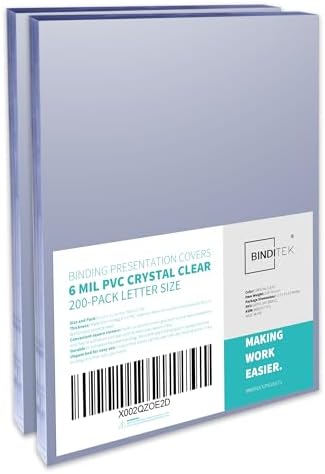 Binditek 6 Mil PVC Binding Covers, 8.5 x 11 Inches, Clear, 200 Pack by Binditek