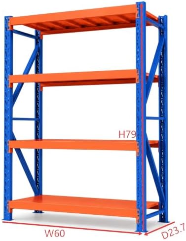 Heavy Duty Warehouse Shelving 4-Tier Industrial Steel Storage Shelves, 2600LB Capacity Per Shelf, Adjustable Shelves for Garage/Factory/Commercial Use (Blue and Orange, W60*D23.7*H79) - Image 2