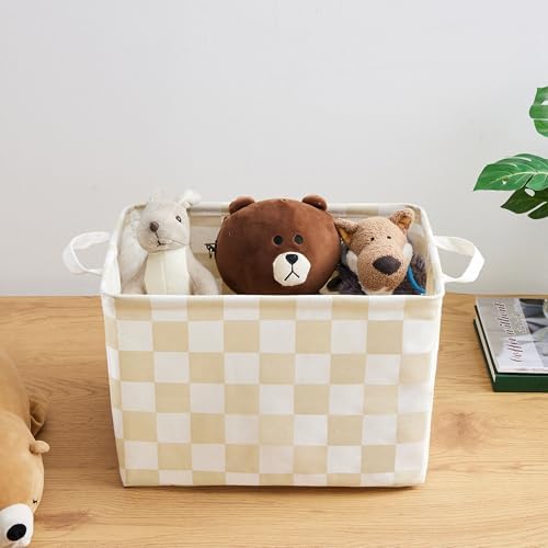 Ohocut Beige White Checkered Canvas Basket, Rectangular Organizing Decorative Storage Basket for Kids Dog Toy, Cute Aesthetic Race Cars Boy Room Decor for Home, Kitchen, Bedroom, Classroom, Shelves - Image 5