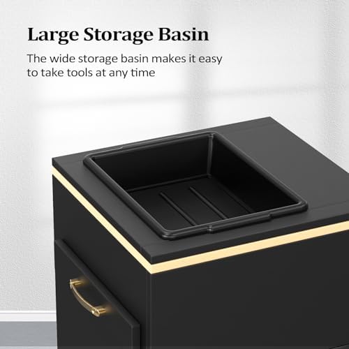 OmySalon Salon Storage Station, Barber Stations Beauty Salon Spa Equipment with 3 Drawers, a Storage Basin, 3 Hair Dryer Holders for Hair Styling, Black Gold - Image 4