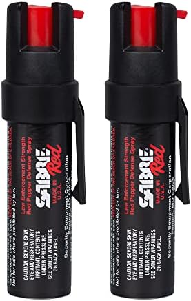 SABRE RED Compact Pepper Spray, Max Police Strength OC Spray with UV Dye, Compact Belt Clip For Fast Access, 4X Longer Spray Time - Up to 13 Seconds, 0.67 fl oz, Secure & Easy to Use Safety by SABRE