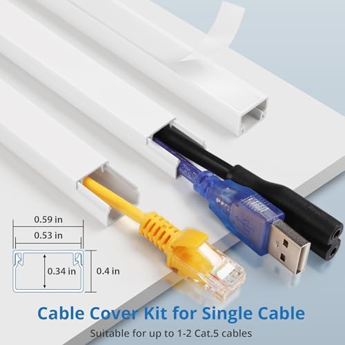 One-Cord Hider Kit, 126in Cable Covers for Wires on Wall, Mini Wire Hider for Wall Mounted TV, White Cable Raceway, Paintable Cord Cover Cable Management for Home Office, 8 x L15.7in W0.6in H0.4in - Image 2