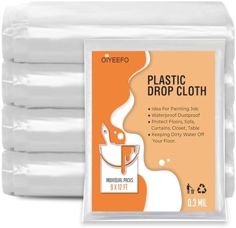 5 Pcs 9x12ft Plastic Drop Cloths for Painting, Plastic Tarp Waterproof Dustproof Multi-Purpose Furniture Cover Floor Wall Protection Film by Oiyeefo