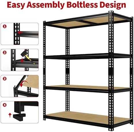 2000 Lbs Heavy Duty Garage Shelving Unit, 4 Tier Adjustable Metal Storage Shelves, 40" L x 20" W x 60" H Garage Shelf Rack for Kitchen, Pantry, Basement, Bathroom & Laundry - Image 7