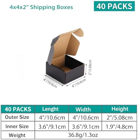 Hoikwo 40 Pack 4x4x2 Shipping Boxes for Small Business, Black Packaging Cardboard Boxes, Moving Mailing Packing Box - Image 2