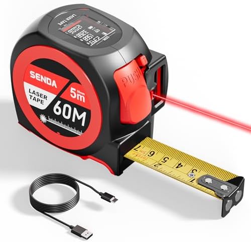 SENDA 3-in-1 Laser Tape Measure - 197Ft Rechargeable Laser Measuring Tape with Led Display & 16Ft Measuring Tool with Magnetic Hook & Auto Lock -20 Data Sets,Pythagorean/Area/Volume,Ft/Ft+in/in/M Unit by SENDA