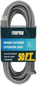 Indoor Outdoor Extension Cord 50 FT Waterproof, 16/3 Gauge Heavy Duty Gray Extension Cords, 13A 1625W SJTW Extension Cord with 3 Prong Grounded Plug, Great for Tools, Lights, UL Listed. by FNXPOW