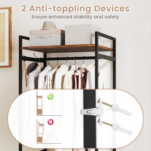 GIANTEX Clothes Rack with Drawers, Heavy Duty Clothing Garment Rack with Side Hooks and Metal Frame, Industrial Freestanding Clothes Storage Organizer for Entryway, Living Room, Bedroom - Image 6