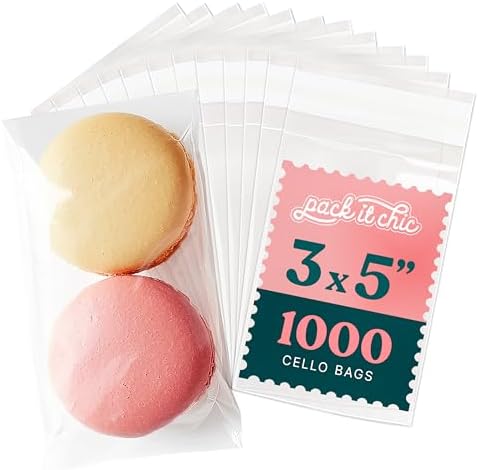 3x5 Self Sealing Cellophane Bags (1000 Pack) - Clear Cookie Bags With Seal by PackItChic