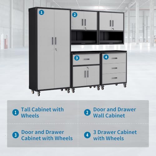 5-Piece Garage Storage Cabinets System Heavy Duty Workshop Set - Image 4