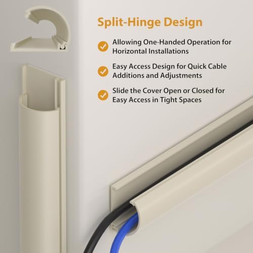 ZhiYo 42.5in Cord Hider for 2-4 Wall-Mounted TV Wires, 1.4"W x 0.7"H, White - Image 6