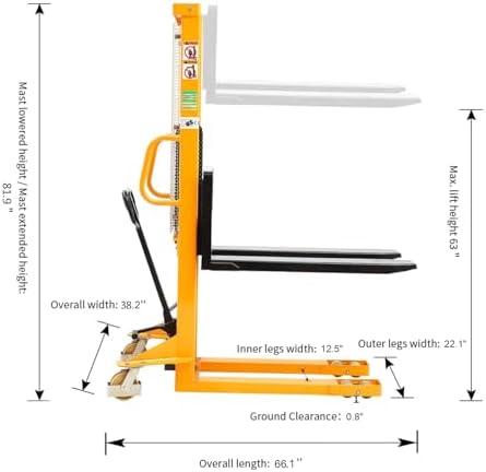 APOLLOLIFT 2 Pices Manual Pallet Stacker 2200lbs Capacity 63" Lift Height - Image 2