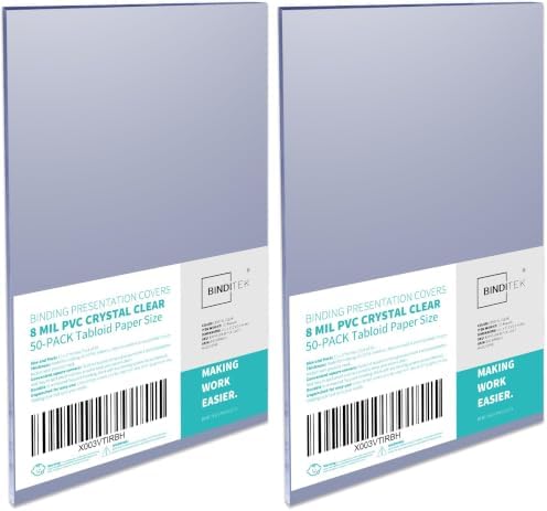 Binditek 8 Mil PVC Binding Covers, 11 x 17 Inches, Clear, 100 Pack by Binditek