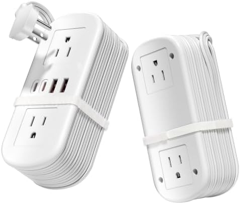 8 in 1 Travel Power Strip 4 Outlets with 4.9FT Extension Cord, Flat Plug Power Strip with 2 USB-A & 2 USB-C Ports for multiple devices for Travel/Dorm/Office, Travel Essentials Charging Station by POANES