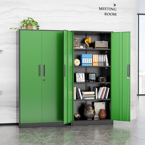 INTERGREAT Metal Lockable Storage Cabinet, 72” Storage Cabinet with 2 Doors and 4 Adjustable Shelves for Office, Home, Garage, Pantry (Black Green) - Image 2