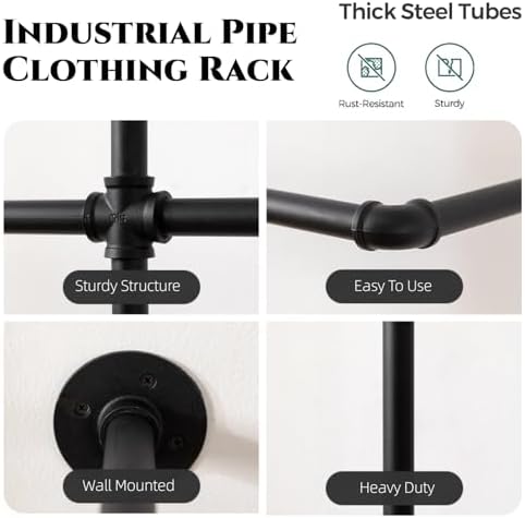 Industrial Pipe Clothing Rack, Wall Mounted Clothes Rack, Hanging Rod - Image 7