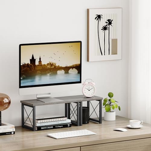 Honiter Desk Shelf for Top of Desk, Wood Desktop Shelf, 2 Tier Adjustable Bookshelf Organizer, Freestanding Stackable Desk Stand Storage Organizers Kitchen Counter Display Rack - Image 4