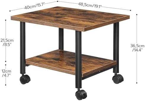 HOOBRO Printer Stand, 2-Tier Industrial Under Desk Printer Cart with Shelf, Mobile Heavy Duty Storage Rack on Wheels for Home, Office, Rustic Brown and Black BF02PS01G1 - Image 5