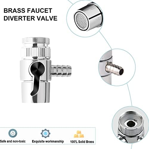 Faucet Diverter Valve, 9.5mm Barb for 3/8" ID Flexible Hose, Countertop Water Filter Adapter with Solid Brass Handle, M22 Male to M24 Male Adapter Rings, Clamps & Extra Washers - Image 7