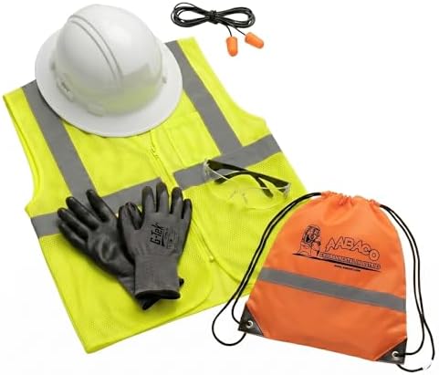 AABACO PPE Safety Kit: High-Visibility Mesh Vest, Full Birm Style Hard Hat, Ear Plugs, Protective Glasses, & Gloves with Drawstring Storage Bag by AabacoEnvironmental
