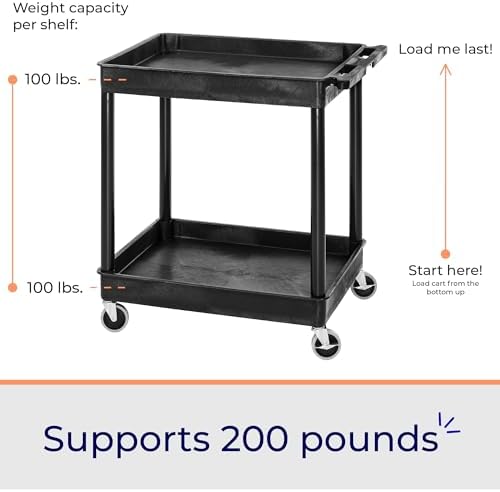 Stand Steady Tubstr Large 2 Shelf Utility Cart Supports Up to 200 lbs - Heavy Duty Deep Tub Cart, Rolling Storage Cart & Tool Cart for School, Office, Warehouse (32 x 24in) - Image 3