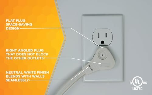 Woods Slimline Angled Flat Plug Extension Cord; Space Saving Flat Design; 3 Grounded Outlets; 13-Foot; 13 Amps; 1625 Watts; 125 Volts; UL Listed; 2232 (Pack of 6) - Image 7