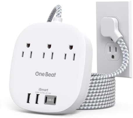 22.5W/4.5A Surge Protector Power Strip for Travel, Flat Plug Extension Cord by OneBeat