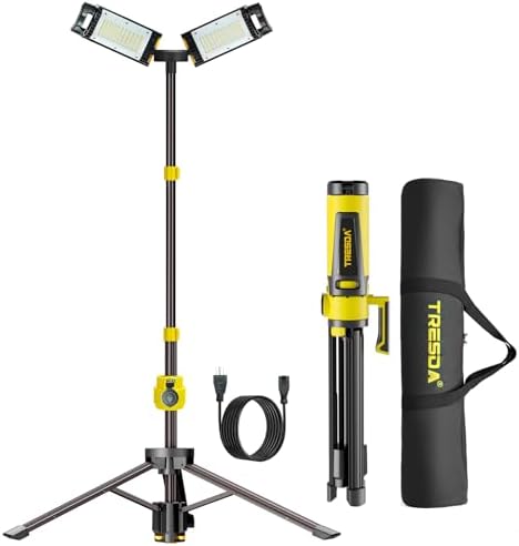 Tresda 12000LM Rechargeable LED Work Light with Telescoping Tripod Stand by Tresda