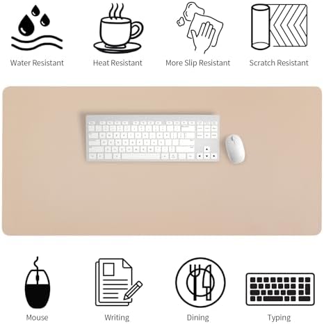 Bloss Extra Large Leather Desk Mat 47.2" x 24" Non-Slip Dressing Table Cover Protector, Waterproof Student Study Desk Mat, PU Leather Computer Writing Desk Pad for Home Office and Decor - Beige - Image 5