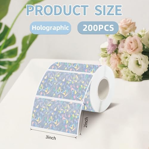 3" x 2" Holographic Thermal Label,Self-Adhesive Rectangle Thermal Sticker Labels for Logo Design,Price Tag,Thanks Card,Address,QR Code（Glass） - Image 2
