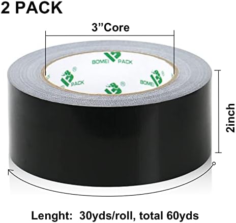 2 Pack Duct Tape Heavy Duty,9 Mil Thickness,2 Inches x 30 Yards,Strong Industrial Strength,Flexible,No Residue,Waterproof and Tear by Hand,Multi-Use for Indoor & Outdoor Repairs(Black) - Image 2