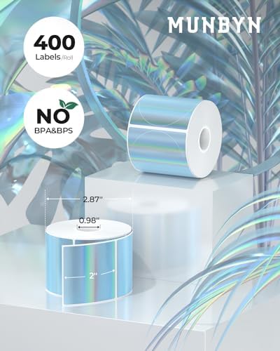 MUNBYN 2" Round Holographic Thermal Labels, 400 Sheets/1 Roll, Blue - Image 3