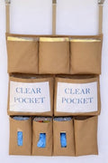 It's Sew EZ Personal Protection Equipment (PPE) Isolation Door Caddy - 9 Pockets - NFPA-701 Fire Retardant Nylon Oxford with Three Stainless Steel Hooks included (Tan, Large 9 pockets) by Unknown