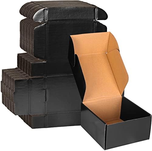 4x4x2 Black Cardboard Boxes - 30 Pack Small Shipping Boxes for Small Business Mailing, Corrugated Packaging by werfami