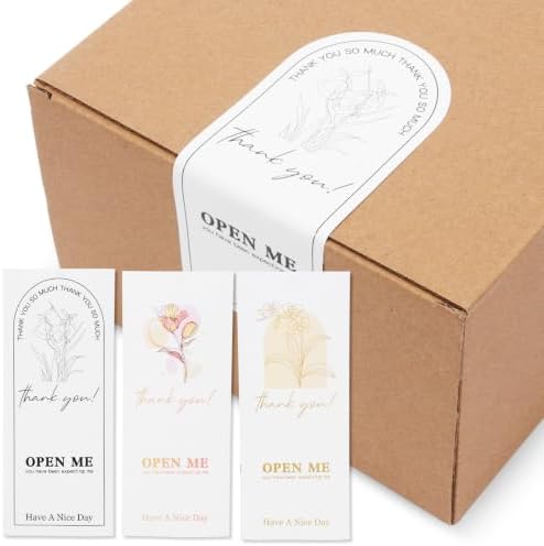 300Pcs Thank You Labels | 3 Style Flower Decorative Labels | Thank You Stickers Rectangle Kraft Paper 5.9x2.4In for Owners Resellers Sealing Gift Tag Large Small Business Packaging Gift Box Decor by Unknown