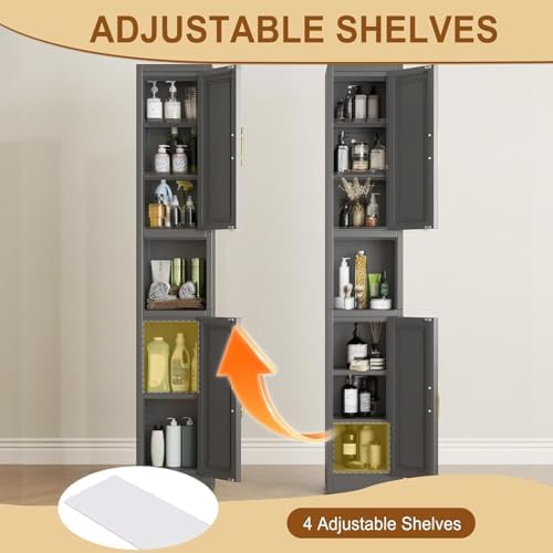 Tall Metal Narrow Bathroom Storage Cabinet 67" H, Tall Black Pantry Cabinets with 4 Adjustable Shelves and 2 Doors for Kitchen, Home Office, Living Room, Dining Room(11.8 inches Wide) - Image 5