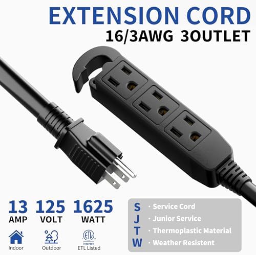 50Ft 3 Prong Multiple Outlets Outdoor Extension Cord, Black - Image 2
